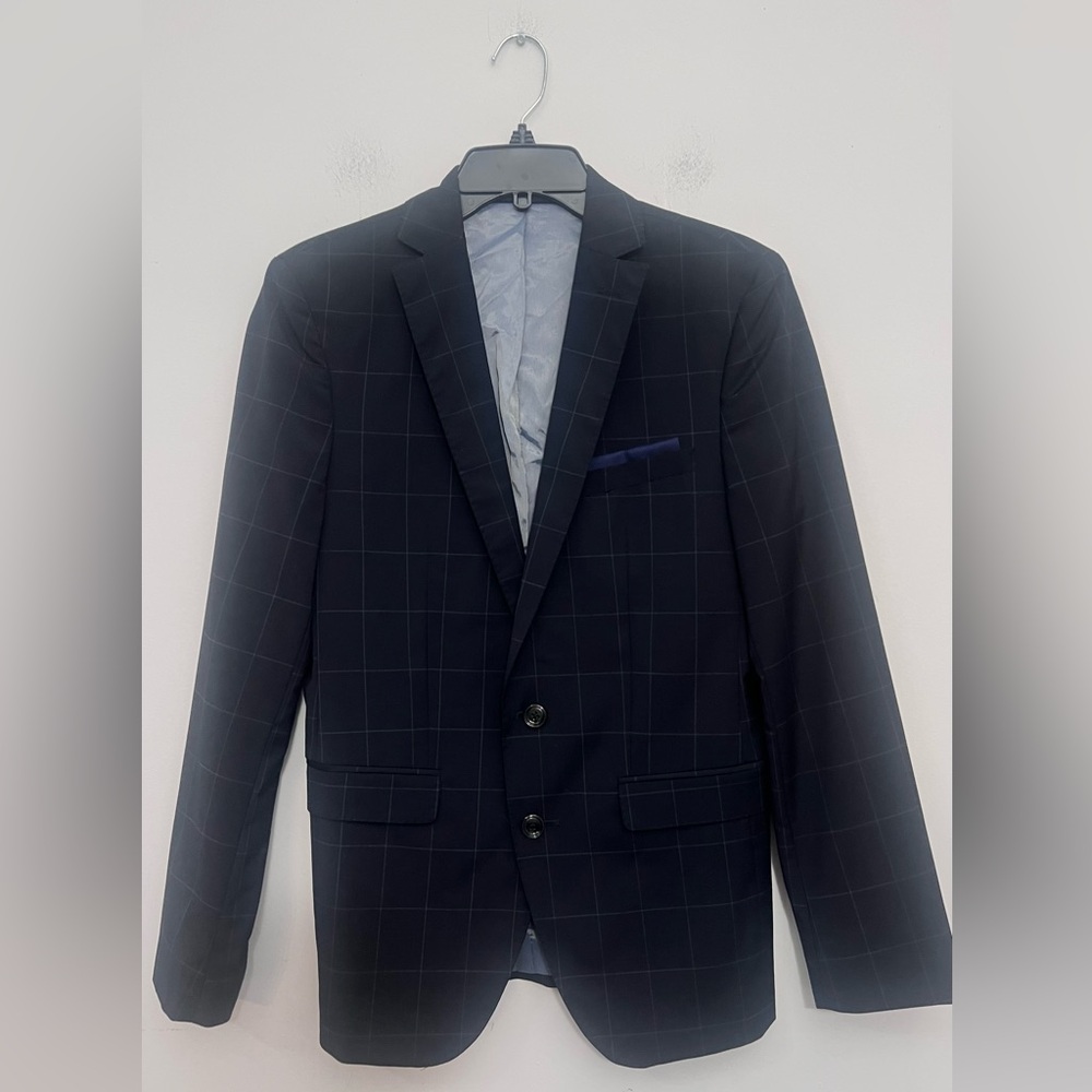 Zara Men's Dark Navy Windowpane Blazer Size 34 Tailored Fit